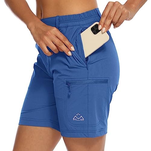 Image of donhobo Women's Activewear Shorts, Ladies Walking Hiking Summer Cargo Shorts Trousers Lightweight Quick Dry Outdoor Casual Stretch Shorts Trousers Blue S