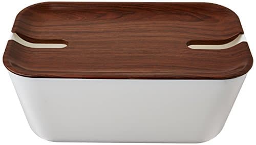 Image of Bosign Cable Management Box Hideaway - Cable Organizer Medium. White & Dark Wood - 30x18x13,8 cm. Flame retardant plastic. Silicone antislip feet.