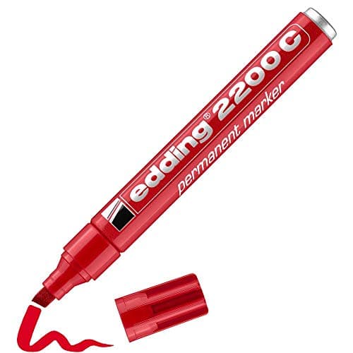 Image of edding 2200 C permanent marker - red - 1 pen - chisel tip 1-5 mm - quick-drying permanent marker pen - waterproof, smudge-proof - for cardboard, plastic, wood, metal, fabric