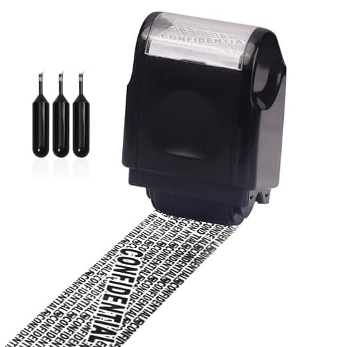 Image of HONGCI Privacy ID Address Blocker Stamp, Black, Roller Stamp, Rubber, 0.7 Inch Width, 100 Meters Length, Identity Theft Protection, Personal Data Security, 3 Refill Inks Included