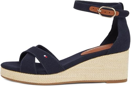 Image of Tommy Hilfiger Women’s Flag Wedge Espadrilles with Ankle Straps, Blue (Space Blue), 6.5