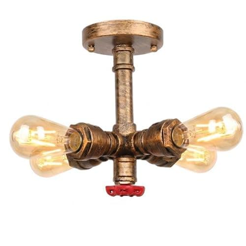 Image of DC VOLTAGE Industrial Pipe Chandelier Ceiling Light, 4-Light Vintage Steampunk Metal Pendant with E27 Edison Bulbs, Rustic Hanging Fixture for Kitchen, Dining Room, Cafe, Bar (Brushed Copper)