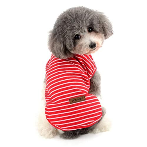 Image of Ranphy Striped Pet Dog Shirt Cotton Doggy Clothes Cute Puppy T Shirt Pet Apparel for Small Dogs Pet Summer Vest,Red,XXL
