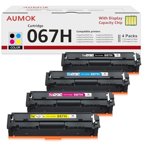 Image of AUMOK 067H 067 4-Pack Compatible Toner Cartridges for Canon 067H 067 for i-SENSYS LBP633Cdw LBP631Cw MF655Cdw MF651Cw MF657Cdw Black Cyan Yellow Magenta