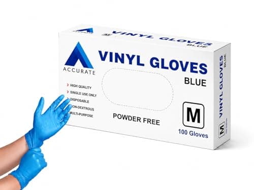 Image of ACCURATE pack of 100 Disposable Vinyl Gloves/Powder Free/Extra Strong/multi-Purpose use Colour - Blue (MEDIUM)