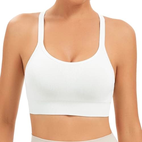 Image of Comfyin Racerback Sports Bras for Women Unpadded Workout Bralette Seamless Yoga Gym Fitness Top,White,L