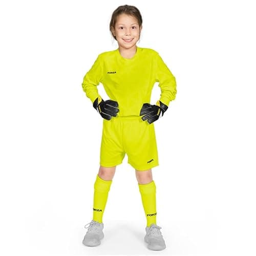 Image of FORZA Kids' Goalkeeper Long Sleeve Kit – Breathable & Sweat-Wicking Football Goalie Set – Includes Shirt, Shorts & Knee-High Socks (Fluro Yellow, Age 11-12 (Junior))