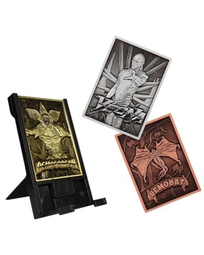 Image of Digiplate Stranger Things Starter Pack - Three Collectible Metal Plates & Phone Display Stand, Digitally Interactive Gaming Collectables with Interchangeable Card Stand, Gaming Gifts & Accessories