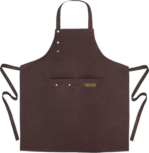 Image of Liutufy Heavy Duty Waterproof Canvas Apron for Cooking Unisex Adjustable Kitchen Apron with Pockets for Chefs Baking BBQ and Home Use (Coffee)