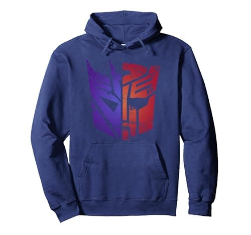 Image of Transformers Decepticon Autobot Distressed Split Logo Pullover Hoodie, Adult Unisex, Navy Blue, X-Large