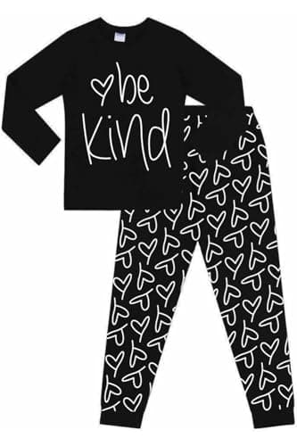 Image of ThePyjamaFactory Girls Be Kind Love Long Cotton Pyjama Set (9-10 Years) Black