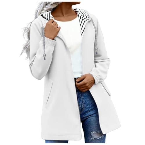 Image of Hooded Raincoat Women Jackets Drawstring Zipper Rain Coats Hiking Cycling Windbreaker Lightweight Plus Size Waterproof Jackets Windproof Waterproof Jackets Ladies Sunscreen Jackets with Pockets