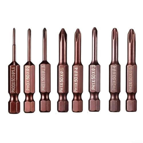 Image of 50mm Screwdriver Bit with 1/4 Inch Hex Shank for PH00 PH0 PH1 PH2 Screw Types Used on Power and Handheld Drilling Tools (PH0x50x2)