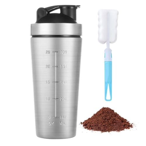 Image of ACWOO Protein Shaker Bottle with Stainless Steel Mixing Ball 900ml, Stainless Steel Protein Shaker Cup, Gym Shaker Bottle, Protein & Supplement Shaker Bottle, Leak Proof Metal Sports Water Bottle