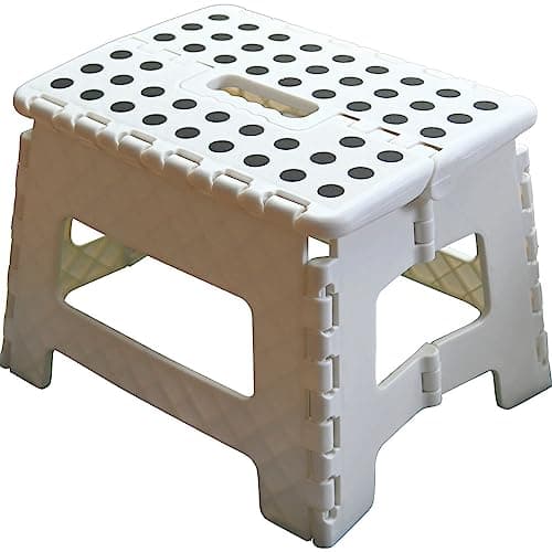 Image of Armo® Folding Stool Step Down Footstool With Carry Handle Compact Foldable Foot Stool DIY Footstool Ladder MAX Weight 150KG (White)