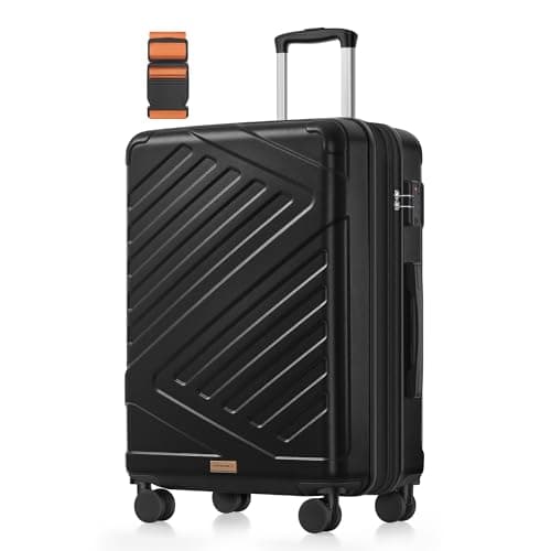 Image of SONGMICS 24 Inch Hard Shell Suitcase, ABS Travel Luggage with TSA Lock, 4 Double Spinner Wheels, Travel Case with Strap, Medium Suitcase, Expandable, Ink Black RLP002B101