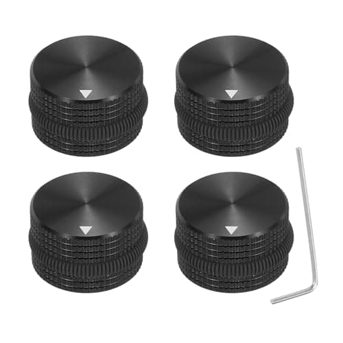 Image of sourcing map 4Pcs Aluminium Potentiometer Knobs, 1/4"(6mm) Volume Audio Control Knobs 15.5mm x 25mm Potentiometer Screw Type for Guitar Bass with Black Rubber Ring and Wrench, Black