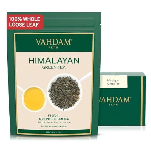 Image of VAHDAM, Himalayan Green Tea Leaves 100g (50 Cups) | High Elevation Grown From Himalayas | Non GMO, Gluten Free | Pure Unblended Single Origin Loose Leaf | Vacuum Sealed