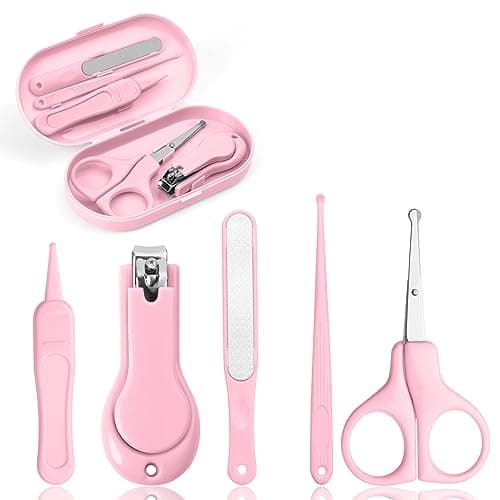 Image of Vicloon Baby Nail Kit, 5-in-1 Baby Nail Care Set, Baby Nail Care Tool, Baby Manicure Set Includes Nail Clippers, Scissor, Earpick, Nail File and Tweezer for Newborn Infant Toddler
