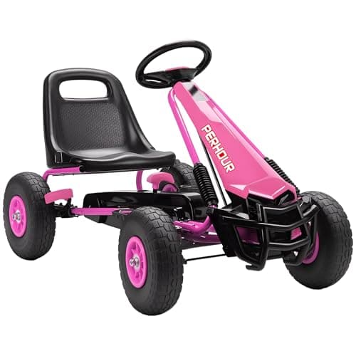 Image of AIYAPLAY Kids Pedal Go Kart, Children Ride on Racer with Adjustable Seat, EVA Tyres, Manual Clutch, Brake, Go Cart for Kids 3-8 Years, Pink