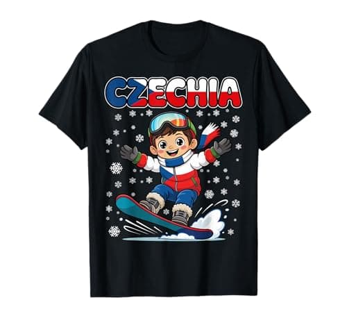 Image of Czech Republic Snowboard Kid Czechia Flag for Boys Kids T-Shirt