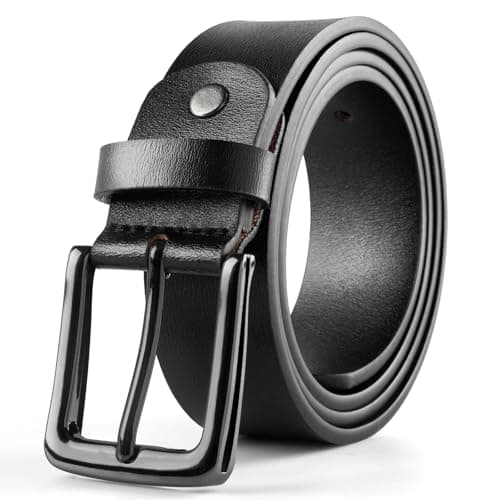 Image of maikun Black Leather Belts for Men, Mens Belt for Jeans and Dresses, Black Buckle Length41inch