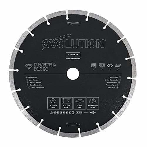 Image of Evolution Power Tools D255SEG-CS Diamond Blade For Disc Cutters - Segmented Edge For Cutting Masonry, Such as Brick, Reinforced Concrete and Stone, 255 mm