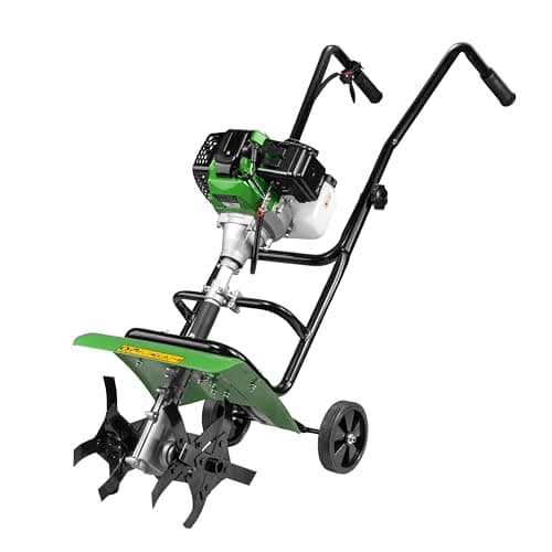 Image of 52cc Petrol Garden Tiller Rotavator Mini 2-Stroke Soil Cultivator for Allotments - 4 Steel Blades. 32cm Working Width