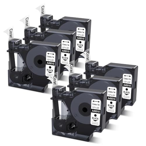 Image of COLORWING Compatible with DYMO D1 Label Tape Black on Clear Replace for DYMO Label Maker Refills 45010 S0720500, 12mm x 7m for Dymo LabelManager 160 210D 280 360D Printers, 6-Pack