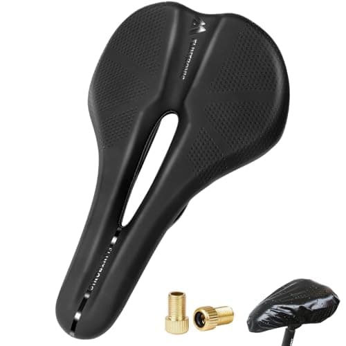 Image of Flintronic Bicycle Saddle, Unisex Cycling Seat with Waterproof Cover and Presta Valve Adapter, Soft Breathable PU Leather Bike Seat, Cushion Pad with Ergonomics Design for MTB, Road, City, Exercise