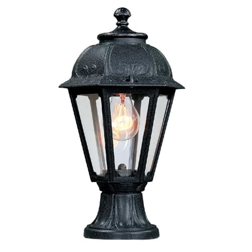 Image of Britalia Black Outdoor Traditional Lantern Pedestal Post Light, IP55 Water Resistant, Clear Panels, E27 ES, 400mm x 220mm