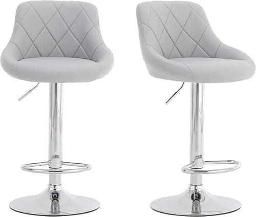 Image of Millhouse Modern Bar Stools Set Leatherette Adjustable Swivel Gas Lift Chrome Footrest Base Grey DM931