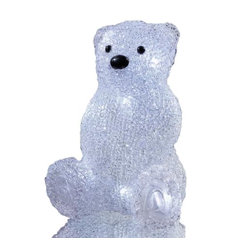 Image of Hellum LED Acrylic Bear Transparent Christmas Decoration for Indoor Use, 10 LEDs, Battery Operated (3 x AA), 19 cm High, Polar Bear Bright White, Winter Decoration Indoor 575101