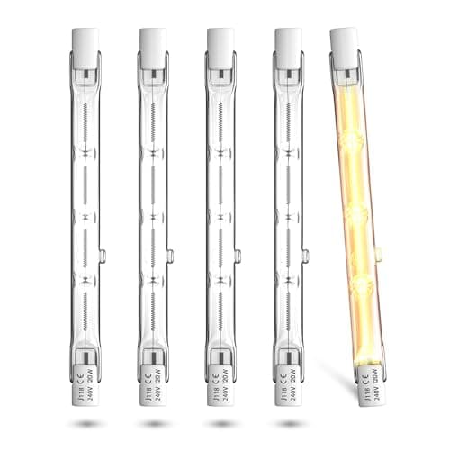Image of Lamptobe R7s Linear Halogen Bulb 118mm 120W, Dimmable J118 J Type Double Ended Floodlight Bulbs R7s LED Replacement 118mm Security Flood Halogen Light Bulbs Super Bright Warm White 2800K, 5-Pack