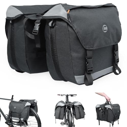 Image of QYCHHJ Double Side Pannier Bags 25-35L Bike Rack Bags for Bicycles Rear Rack with Water-Resistant Zippers, Waterproof Bike Trunk Bag with Side Pockets Pannier Bag