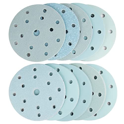 Image of 150mm Sanding Discs, 100Pcs 6 Inches15 Holes Sanding Discs,10Pcs Each of 40/60/ 80/120/ 180/240/ 320/400/ 600/800 Assorted Grits Hook and Loop Sanding disc for Random Orbital Sander