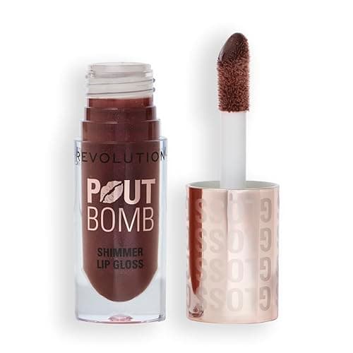 Image of Revolution, Pout Bomb Shimmer Gloss, High-Shine Lip Gloss & Shimmer for Glossy Lips with Hyaluronic Acid & Sweet Vanilla Scent, Chocolate Sparkle, 4.5ml