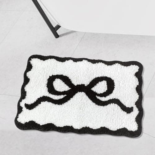 Image of Cunegra Microfiber Bath Mat, 40 x 60 cm, Non-Slip Super Absorbent Bathroom Mat with Bow Pattern, Machine Washable Rugs for Shower, Bedroom, Kitchen, Doorway, Bathroom Accessories Decor