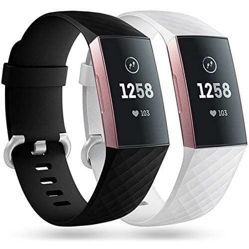 Image of Faliogo 2 Pack Replacement Bands Compatible with Fitbit Charge 3 Bracelet/Fitbit Charge 4 Bracelet, Classic Sport Bands for Women Men, Small, Black/White