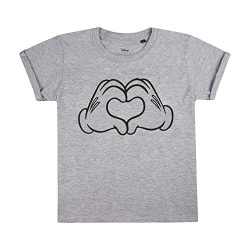 Image of Disney Girl's Mickey Mouse Love Hands Regular Fit Crew Neck Short Sleeve T - Shirt, Grey (Grey Marl SPO), 9-10 Years (Manufacturer Size: 9-10 Years)