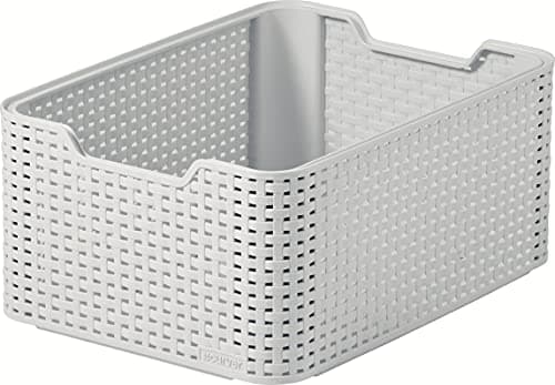 Image of Curver Style Rattan Effect Kitchen, Living room, Bathroom, Bedroom, Utility Medium Rectangular Storage Basket 18 Litres - Grey
