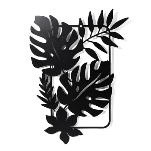 Image of NBEADS Palm Leaves Metal Wall Art Decor Leaves, Black Wall Hanging Decor Silhouette Wall Art for Home Bedroom Living Room Bathroom Kitchen Office Garden Hotel Wall Decoration, 30x21.9cm