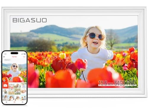 Image of 64GB 15.6" Frameo Digital Photo Frame WiFi Bright White - 1920 * 1080P FHD IPS Touch Screen Large Electronic Picture Frames, Auto Rotate, Wall Mountable, Sharing Photos and Videos
