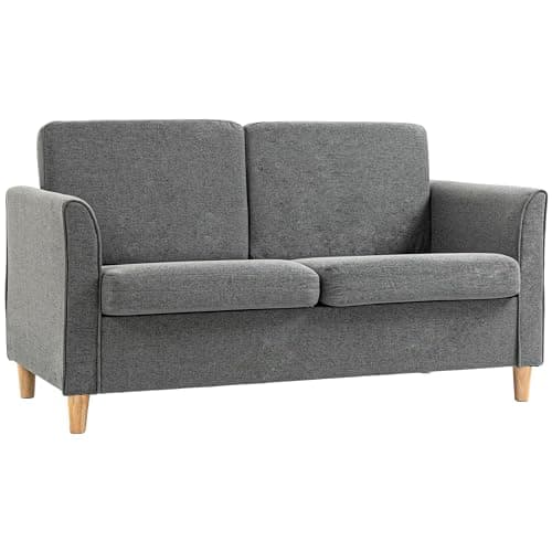 Image of HOMCOM 2 Seater Sofa, Compact Loveseat, Linen Upholstered Couch with Wood Legs and Armrest, Small Sofa for Living Room and Home Office Grey