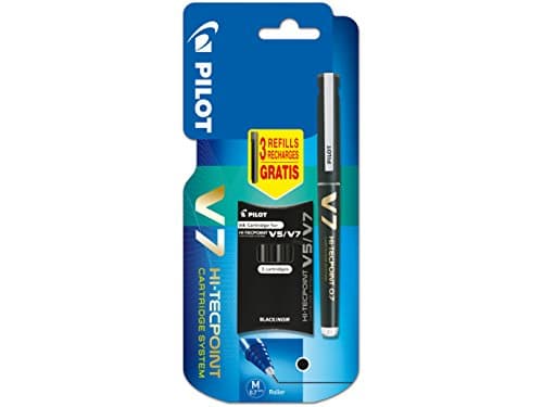 Image of Pilot V7 Cartridge System Liquid Ink Rollerball 0.7 mm Tip - Black, Single Pen with 3 Free Refills