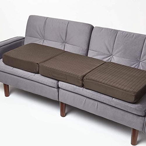 Image of HOMESCAPES Brown Quilted 3-Seater Booster Cushion with Removable Cover 150 cm Long 10cm Deep Firm Orthopaedic Foam Cushion Three Seater Large Sofa Seat Pad with Soft Faux Suede Washable Cover