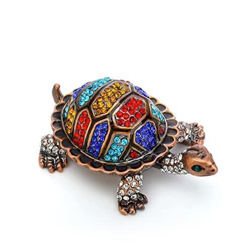 Image of YU FENG Vintage Turtle Jewelry Trinket Box Hinged,Hand-Painted Sea Animal Figurine Collectible Enamel Sea Turtle Ring Holder Crystal Studded Treasure Keepsake Box (2.5inch,Colorful)