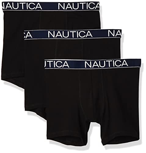 Image of Nautica Men's 3-Pack Classic Underwear Cotton Stretch Boxer Brief, Black, Medium