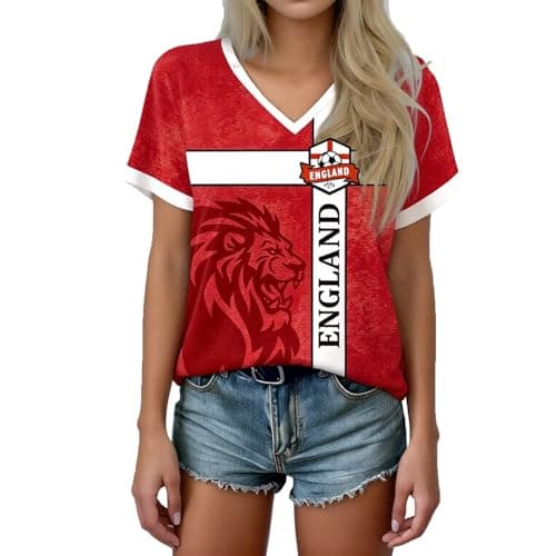 Image of England Football Shirt Women, Womens England Football Shirt 2026: World Cup Shirts Jersey Soft Lightweight Tshirt for Women Classic Clear Printed Soccer Training Top Breathable Ladies Soccer Tops Red