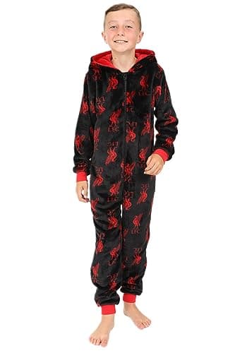 Image of Liverpool Football Club Boys Black Fleece Sleepsuit Kids All in One (8-9 Years)